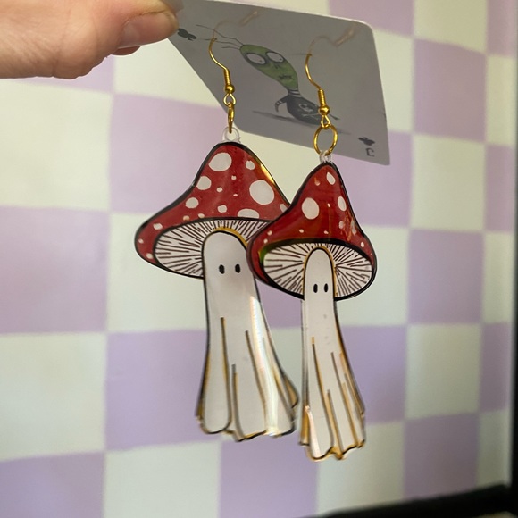 *3 for $12* Handmade Recycled Plastic Ghost Mushroom Earrings - Picture 6 of 7